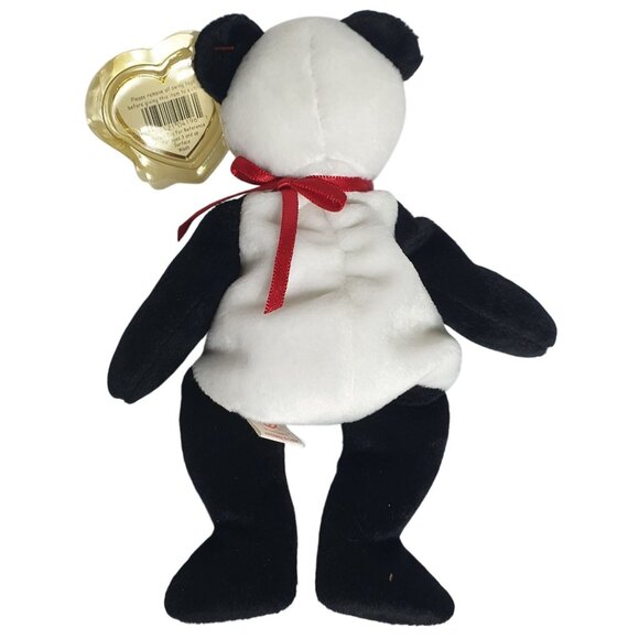 VTG Ty Beanie Babies Fortune Panda Bear 8.5" Plush Toy 1997 Black White W Tags - Picture 4 of 9